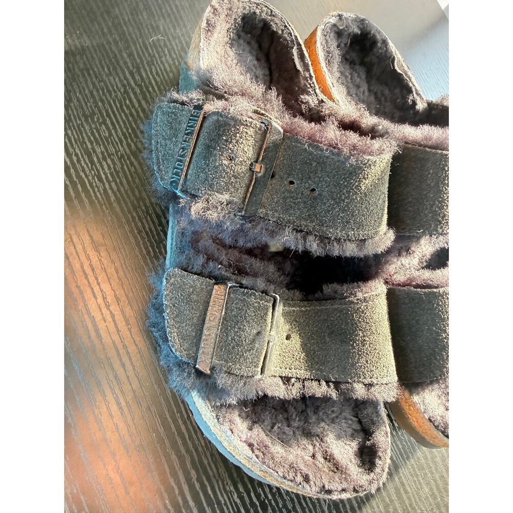 Birkenstock Arizona Shearling Black Suede Sandals EU 38 US 7 Women’s Fur Lined